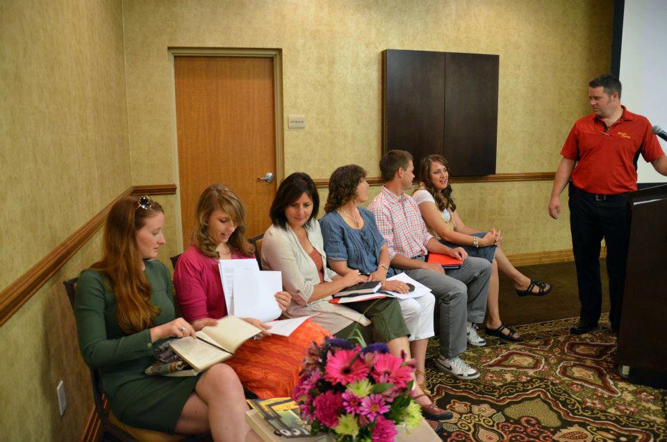Rhett Hoffmeister talking to the authors who are speaking at the Got Stories Conference in Salt Lake City, Utah, in June 2012.