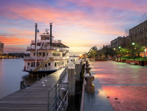 Riverboat on the river in Savannah, Georgia.