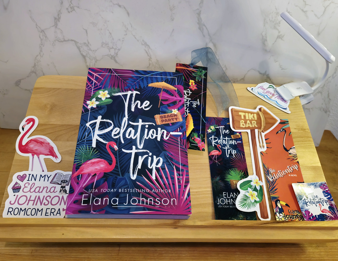 The Relationtrip by Elana Johnson Book and swag.