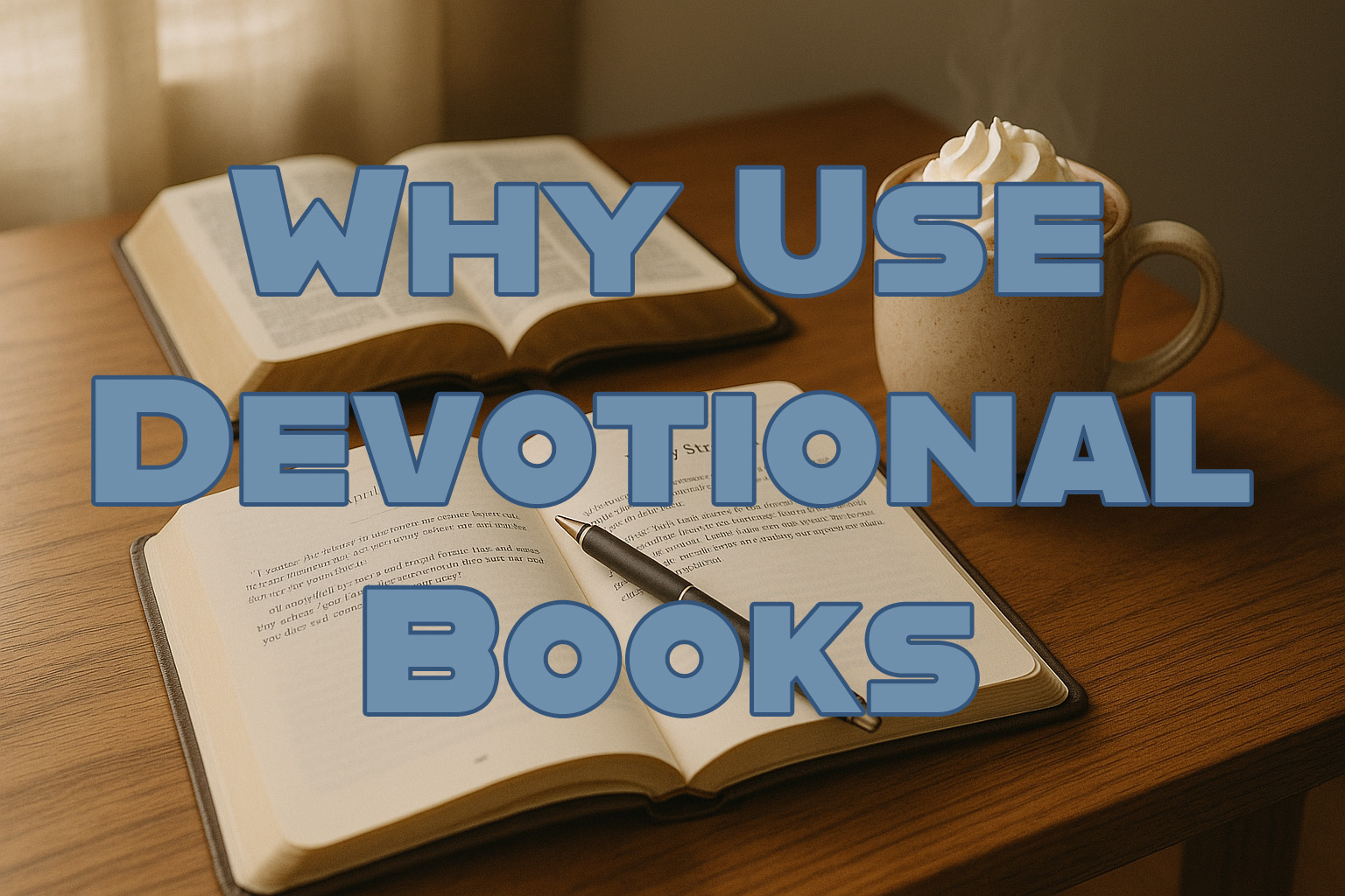 “Open devotional book with Bible and journal pen on a morning table—daily scripture study and prayer routine.”