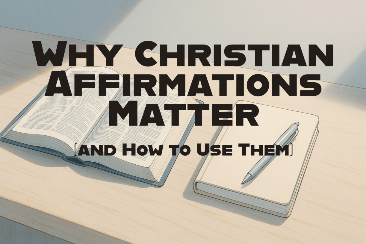 “Open Bible and journal with pen on wooden table in Scandinavian minimalist style — blog header for Why Christian Affirmations Matter and How to Use Them.”